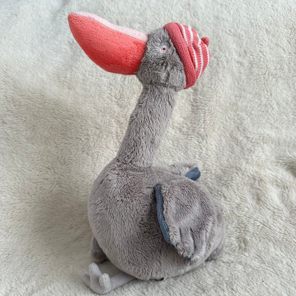 Creative Co-Op Pelican Plush Grey Pink Beanie 14” Nautical Plush Nursery Decor
